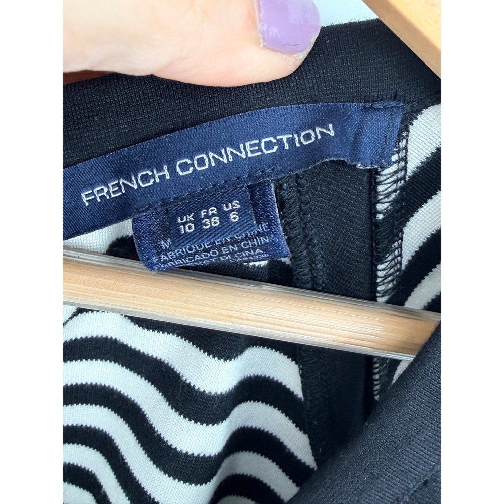 French‎ Connection Womens Black White Textured Knit Sheath Dress Size 6 Zip Back - Picture 4 of 8